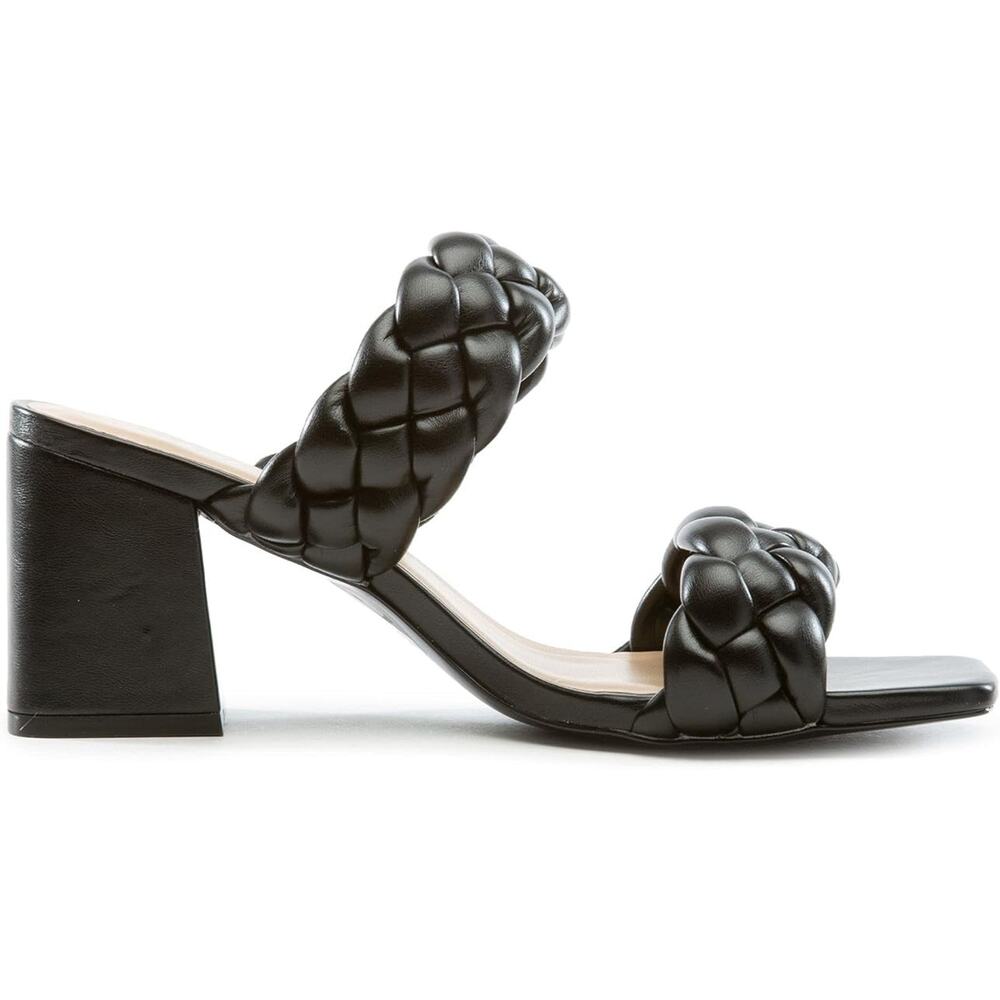Women Braided Double Strap Slide Sandals Block Heel Black Soda Mostly-H SZ 8.5